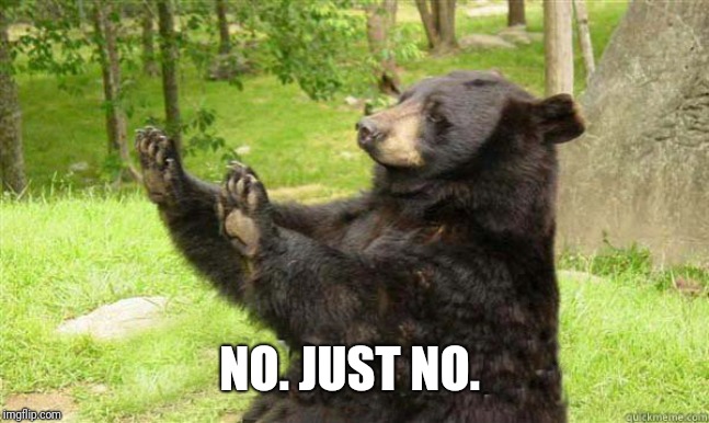 How about no bear without text | NO. JUST NO. | image tagged in how about no bear without text | made w/ Imgflip meme maker