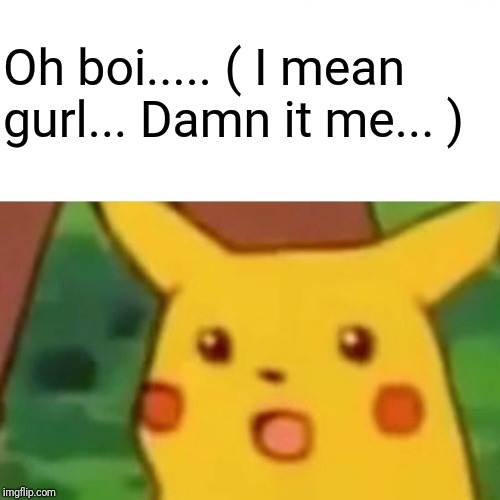 Surprised Pikachu Meme | Oh boi..... ( I mean gurl... Damn it me... ) | image tagged in memes,surprised pikachu | made w/ Imgflip meme maker