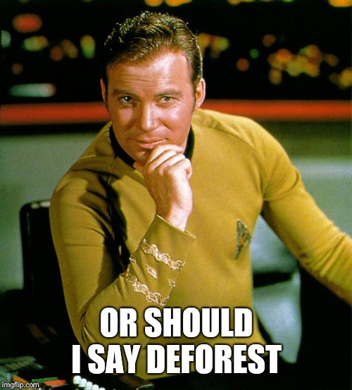 captain kirk | OR SHOULD I SAY DEFOREST | image tagged in captain kirk | made w/ Imgflip meme maker
