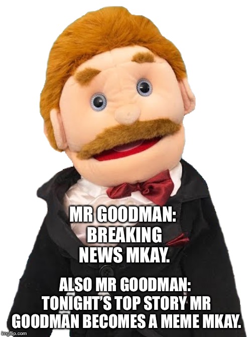 MR GOODMAN: BREAKING NEWS MKAY. ALSO MR GOODMAN: TONIGHT’S TOP STORY MR GOODMAN BECOMES A MEME MKAY. | image tagged in memes,sml,mr goodman | made w/ Imgflip meme maker