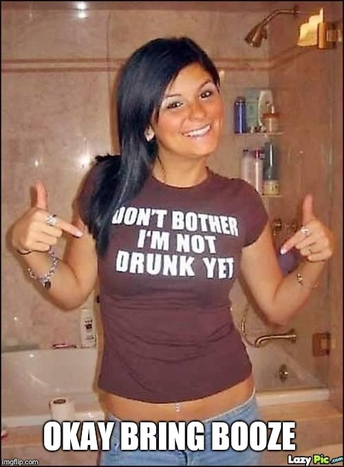Party girl | OKAY BRING BOOZE | image tagged in party girl | made w/ Imgflip meme maker