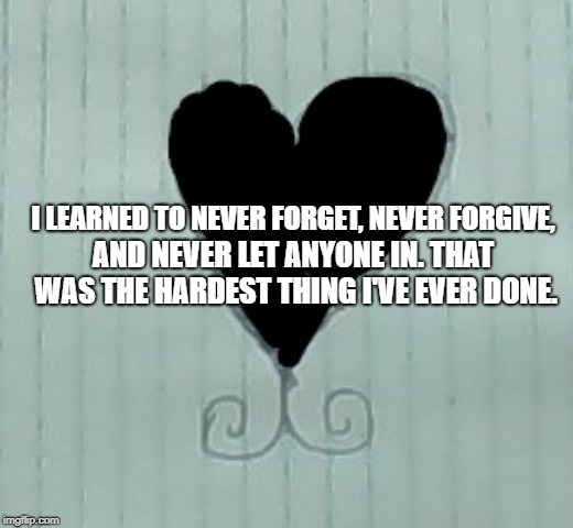 AND NEVER LET ANYONE IN. THAT WAS THE HARDEST THING I'VE EVER DONE. I LEARNED TO NEVER FORGET, NEVER FORGIVE, | image tagged in joking | made w/ Imgflip meme maker