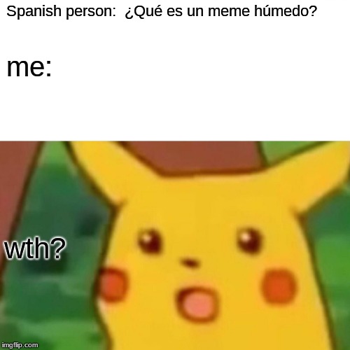 Surprised Pikachu | Spanish person: 
¿Qué es un meme húmedo? me:; wth? | image tagged in memes,surprised pikachu | made w/ Imgflip meme maker