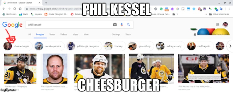 Cheesburger | PHIL KESSEL; CHEESBURGER | image tagged in hockey,memes,funny | made w/ Imgflip meme maker