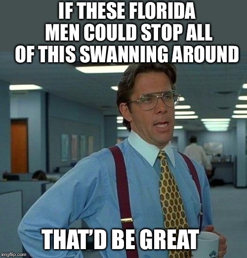 That Would Be Great Meme | IF THESE FLORIDA MEN COULD STOP ALL OF THIS SWANNING AROUND THAT’D BE GREAT | image tagged in memes,that would be great | made w/ Imgflip meme maker