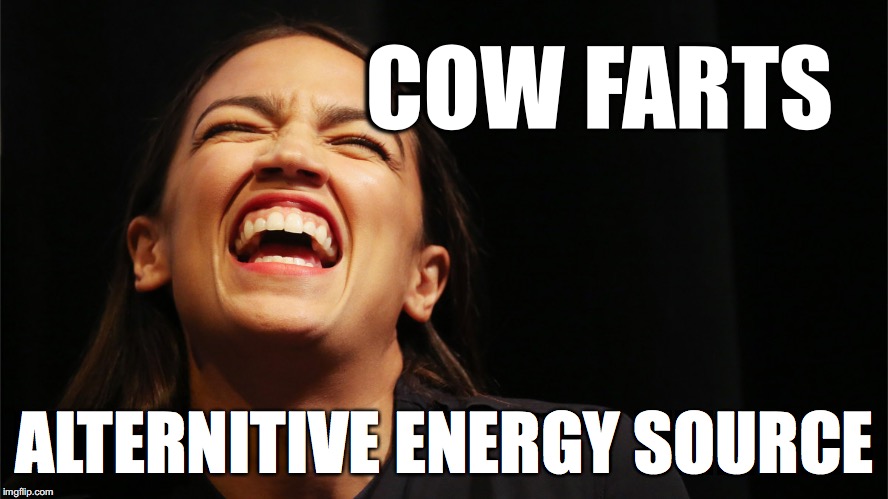 ANC Cow farts  | COW FARTS; ALTERNITIVE ENERGY SOURCE | image tagged in alexandria ocasio-cortez,kermit the frog,family guy,captain picard facepalm,idiot nerd girl | made w/ Imgflip meme maker