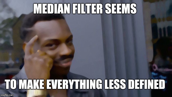 Roll Safe Think About It Meme | MEDIAN FILTER SEEMS TO MAKE EVERYTHING LESS DEFINED | image tagged in memes,roll safe think about it | made w/ Imgflip meme maker