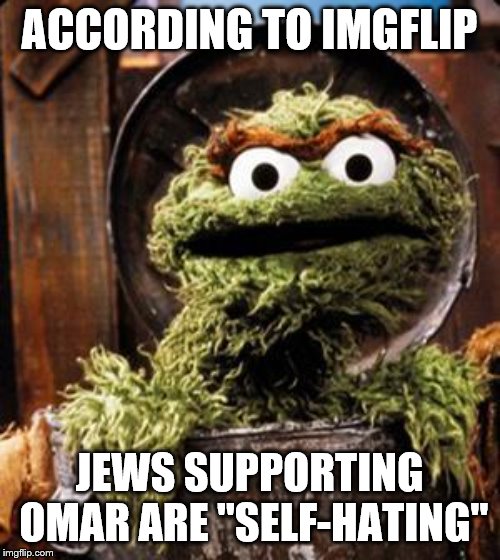 Oscar the Grouch | ACCORDING TO IMGFLIP JEWS SUPPORTING OMAR ARE "SELF-HATING" | image tagged in oscar the grouch | made w/ Imgflip meme maker