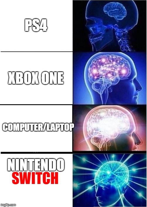 Expanding Brain Meme | PS4 XBOX ONE COMPUTER/LAPTOP NINTENDO SWITCH | image tagged in memes,expanding brain | made w/ Imgflip meme maker