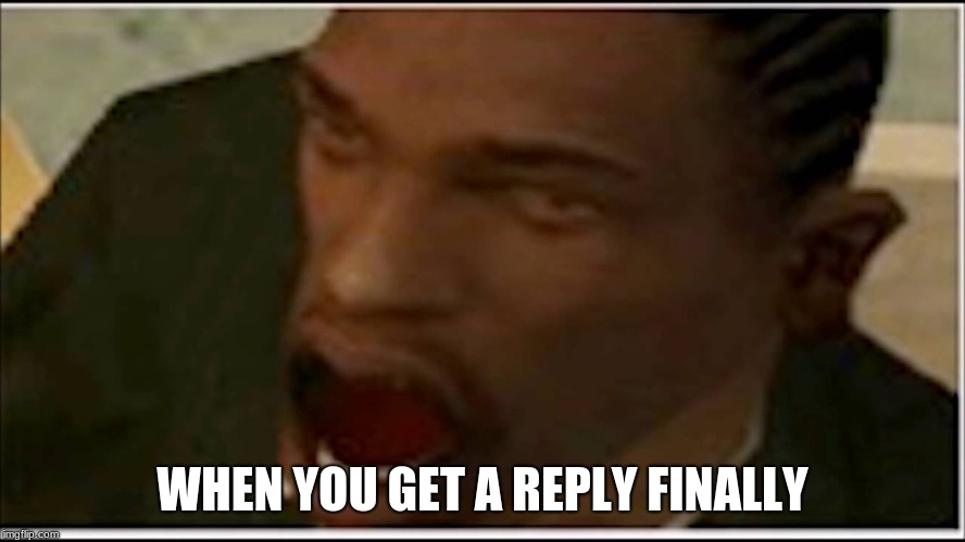 cj danks out | WHEN YOU GET A REPLY FINALLY | image tagged in cj danks out | made w/ Imgflip meme maker