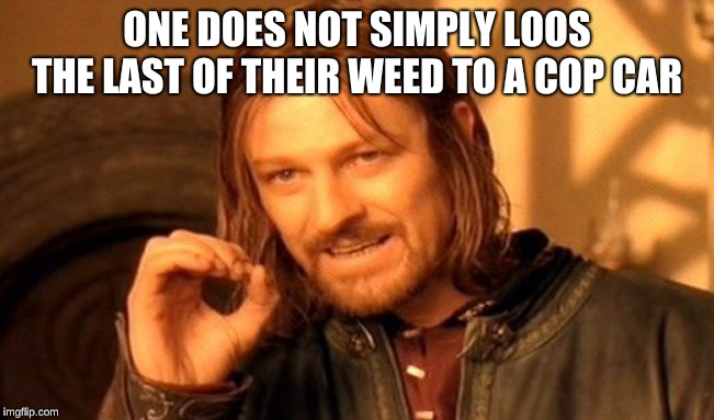 One Does Not Simply Meme | ONE DOES NOT SIMPLY LOOS THE LAST OF THEIR WEED TO A COP CAR | image tagged in memes,one does not simply | made w/ Imgflip meme maker