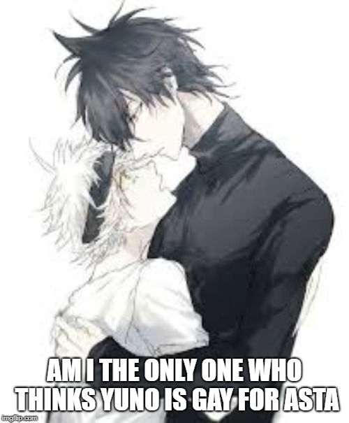 Why Am I Now Questioning This?! | AM I THE ONLY ONE WHO THINKS YUNO IS GAY FOR ASTA | image tagged in homosexual,gay,anime | made w/ Imgflip meme maker