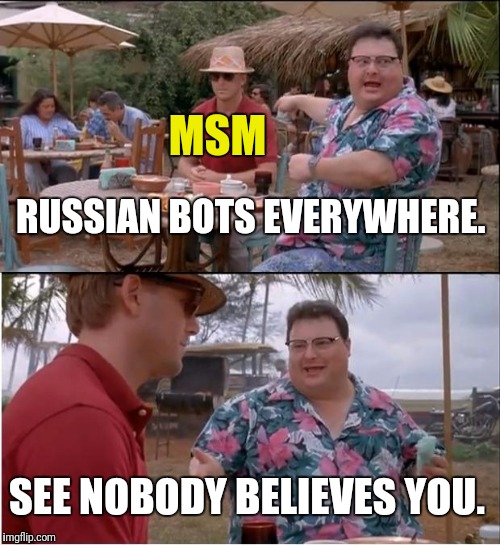 See Nobody Cares | MSM; RUSSIAN BOTS EVERYWHERE. SEE NOBODY BELIEVES YOU. | image tagged in memes,see nobody cares,msm lies,and that's all i have to say about that | made w/ Imgflip meme maker