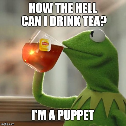But That's None Of My Business Meme | HOW THE HELL CAN I DRINK TEA? I'M A PUPPET | image tagged in memes,but thats none of my business,kermit the frog | made w/ Imgflip meme maker