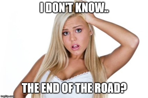 Dumb Blonde | I DON'T KNOW.. THE END OF THE ROAD? | image tagged in dumb blonde | made w/ Imgflip meme maker