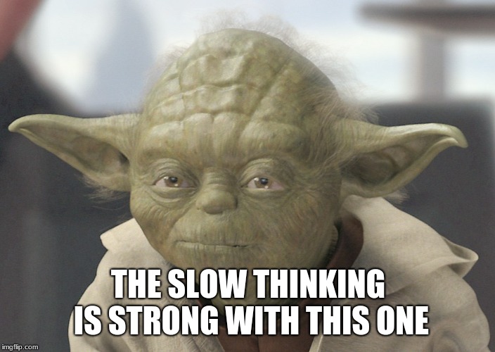 The __ is strong with this one | THE SLOW THINKING IS STRONG WITH THIS ONE | image tagged in the __ is strong with this one | made w/ Imgflip meme maker