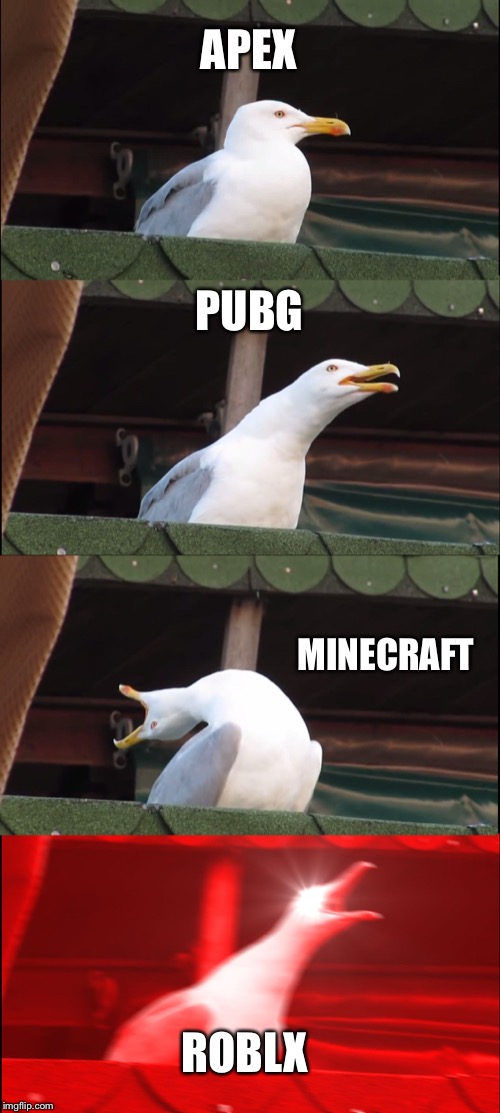 Inhaling Seagull Meme | APEX; PUBG; MINECRAFT; ROBLX | image tagged in memes,inhaling seagull | made w/ Imgflip meme maker