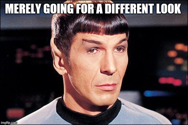 Condescending Spock | MERELY GOING FOR A DIFFERENT LOOK | image tagged in condescending spock | made w/ Imgflip meme maker