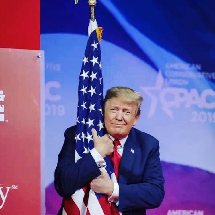 High Quality President Donald Trump hugging USA Flag Blank Meme Template