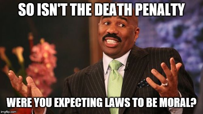 SO ISN'T THE DEATH PENALTY WERE YOU EXPECTING LAWS TO BE MORAL? | image tagged in memes,steve harvey | made w/ Imgflip meme maker