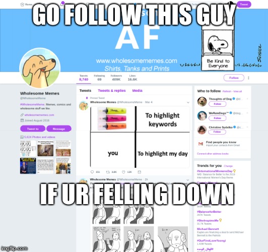 Srsly Not Joking Shoutout To Him/Her For Lighting Up Every One Of My Mornings <3 | GO FOLLOW THIS GUY; IF UR FELLING DOWN | image tagged in memes,wholesome,light,twitter | made w/ Imgflip meme maker