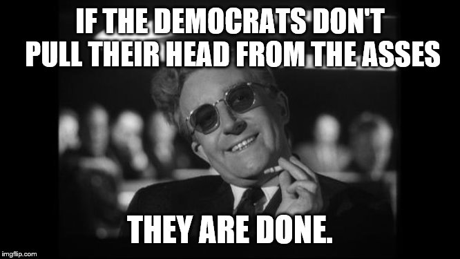 dr strangelove | IF THE DEMOCRATS DON'T PULL THEIR HEAD FROM THE ASSES THEY ARE DONE. | image tagged in dr strangelove | made w/ Imgflip meme maker