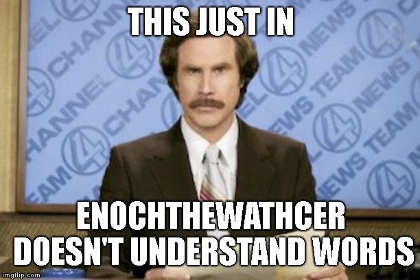 Ron Burgundy Meme | THIS JUST IN ENOCHTHEWATHCER DOESN'T UNDERSTAND WORDS | image tagged in memes,ron burgundy | made w/ Imgflip meme maker