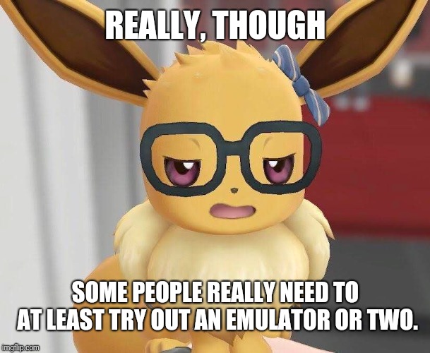 REALLY, THOUGH SOME PEOPLE REALLY NEED TO AT LEAST TRY OUT AN EMULATOR OR TWO. | made w/ Imgflip meme maker