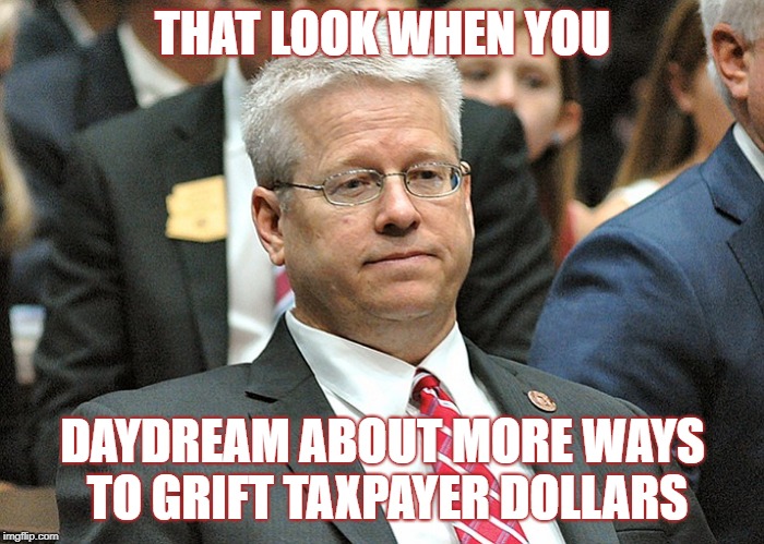 Arizona state senator has pocketed millions of taxpayer dollars by pushing laws and amendments to enrich himself. | THAT LOOK WHEN YOU; DAYDREAM ABOUT MORE WAYS TO GRIFT TAXPAYER DOLLARS | image tagged in eddie farnsworth,arizona,state senate,charter schools,grift | made w/ Imgflip meme maker
