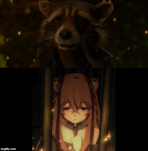 2 Sad Raccoons | image tagged in guardians of the galaxy,rocket raccoon,anime,animeme,anime meme | made w/ Imgflip meme maker