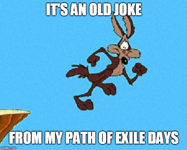 Wile E Coyote | IT'S AN OLD JOKE FROM MY PATH OF EXILE DAYS | image tagged in wile e coyote | made w/ Imgflip meme maker