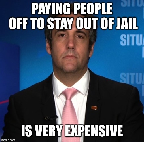 michael cohen | PAYING PEOPLE OFF TO STAY OUT OF JAIL IS VERY EXPENSIVE | image tagged in michael cohen | made w/ Imgflip meme maker