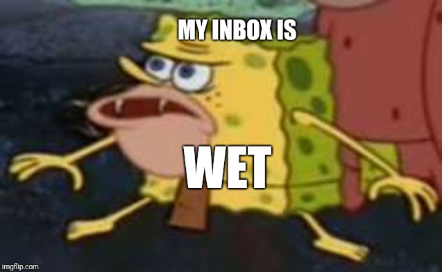 These catfish are sending me explicit nudes.1 is begging me to come over, I am very suspicious.  | MY INBOX IS; WET | image tagged in memes,spongegar | made w/ Imgflip meme maker