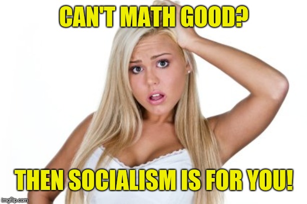 Dumb Blonde | CAN'T MATH GOOD? THEN SOCIALISM IS FOR YOU! | image tagged in dumb blonde | made w/ Imgflip meme maker