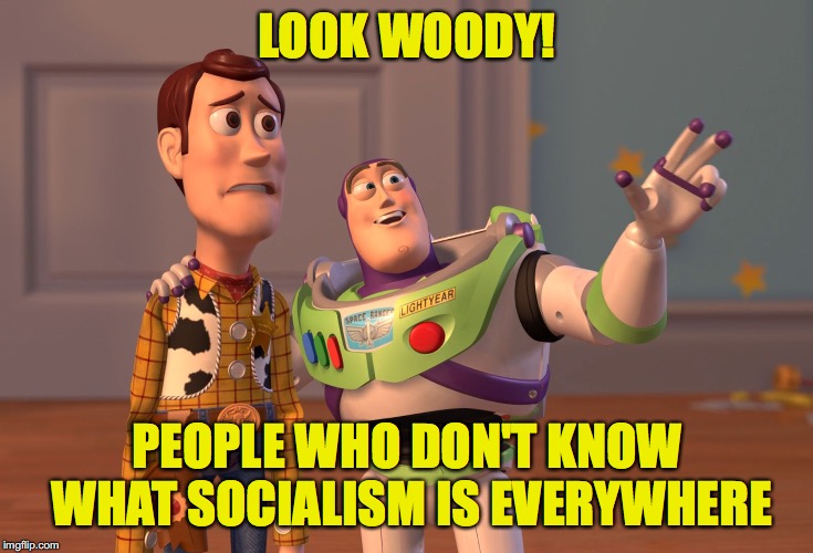 X, X Everywhere Meme | LOOK WOODY! PEOPLE WHO DON'T KNOW WHAT SOCIALISM IS EVERYWHERE | image tagged in memes,x x everywhere | made w/ Imgflip meme maker