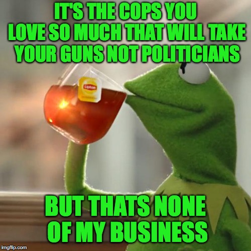 But That's None Of My Business | IT'S THE COPS YOU LOVE SO MUCH THAT WILL TAKE YOUR GUNS NOT POLITICIANS; BUT THATS NONE OF MY BUSINESS | image tagged in memes,but thats none of my business,kermit the frog | made w/ Imgflip meme maker