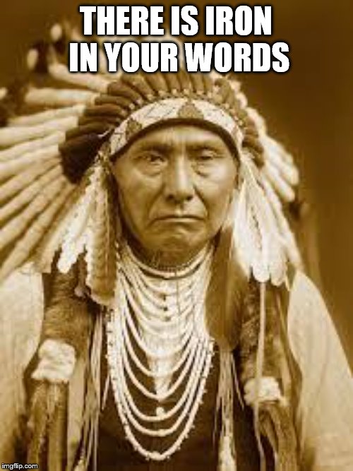 Native American | THERE IS IRON IN YOUR WORDS | image tagged in native american | made w/ Imgflip meme maker
