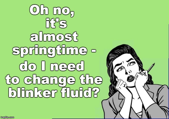 Oh no,  it's almost springtime - do I need to change the blinker fluid? | made w/ Imgflip meme maker