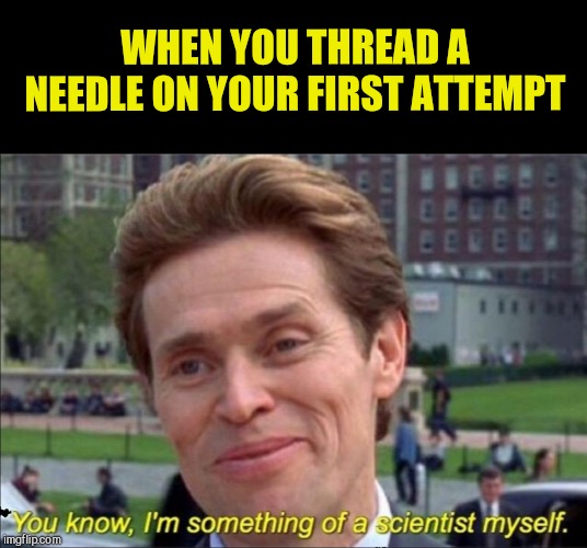 You know, I'm something of a scientist myself | WHEN YOU THREAD A NEEDLE ON YOUR FIRST ATTEMPT | image tagged in you know i'm something of a scientist myself | made w/ Imgflip meme maker