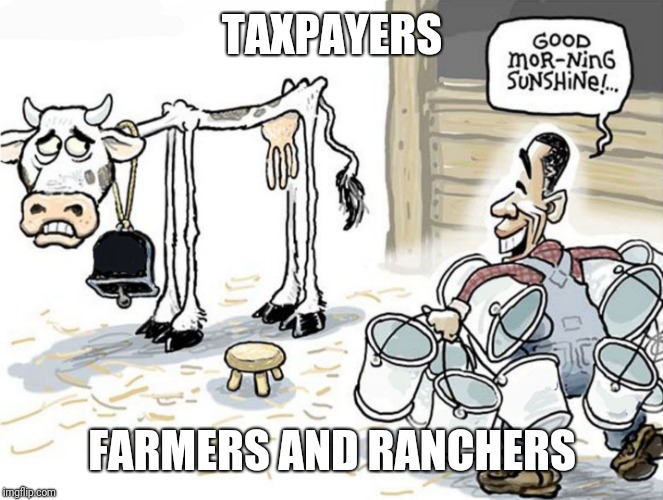 milking the cow | TAXPAYERS; FARMERS AND RANCHERS | image tagged in milking the cow | made w/ Imgflip meme maker