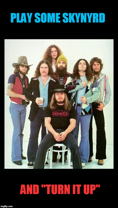 PLAY SOME SKYNYRD; AND "TURN IT UP" | image tagged in lynyrd skynyrd,music | made w/ Imgflip meme maker