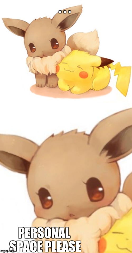 Personal Space | . . . PERSONAL SPACE PLEASE | image tagged in love,pikachu,eevee,pokemon,memes | made w/ Imgflip meme maker