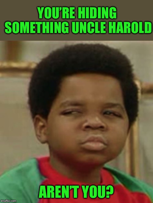 Suspicious | YOU’RE HIDING SOMETHING UNCLE HAROLD AREN’T YOU? | image tagged in suspicious | made w/ Imgflip meme maker