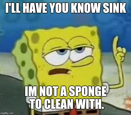 I'll Have You Know Spongebob | I'LL HAVE YOU KNOW SINK; IM NOT A SPONGE TO CLEAN WITH. | image tagged in memes,ill have you know spongebob | made w/ Imgflip meme maker