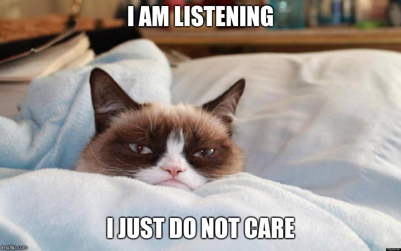 I Will Be Leaving Hawaii Monday And This Represents How I Feel About Hearing People Saying It (I ALREADY KNOW!) | I AM LISTENING; I JUST DO NOT CARE | image tagged in grumpy cat bed,memes | made w/ Imgflip meme maker