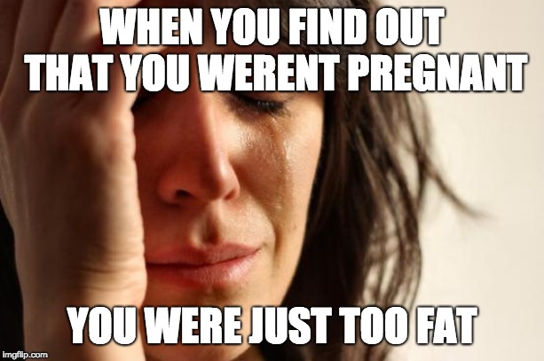 First World Problems | WHEN YOU FIND OUT THAT YOU WERENT PREGNANT; YOU WERE JUST TOO FAT | image tagged in memes,first world problems | made w/ Imgflip meme maker