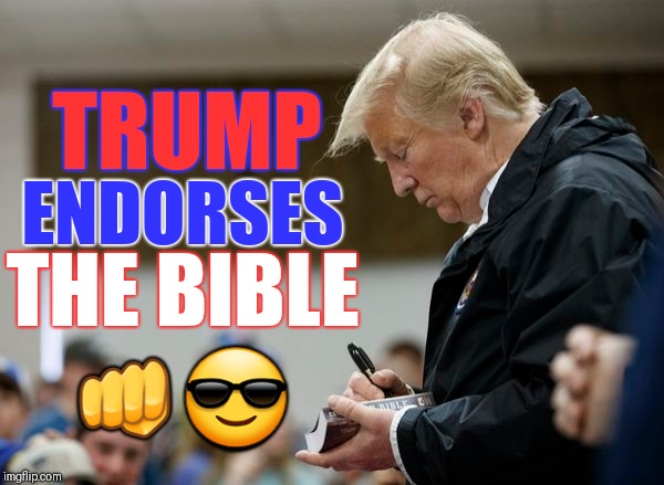 Driving the left CRAZY | TRUMP; ENDORSES; THE BIBLE; 👊😎 | image tagged in trump,politics,democrats,republicans,bible,liberals | made w/ Imgflip meme maker