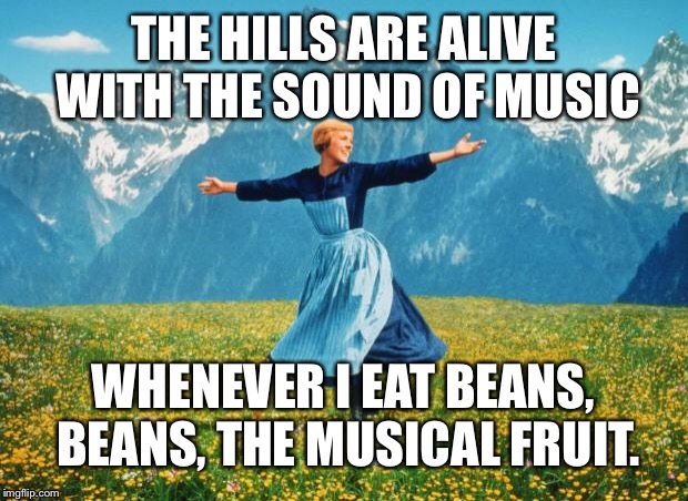 Look At All These (high-res) | THE HILLS ARE ALIVE WITH THE SOUND OF MUSIC; WHENEVER I EAT BEANS, BEANS, THE MUSICAL FRUIT. | image tagged in look at all these high-res | made w/ Imgflip meme maker