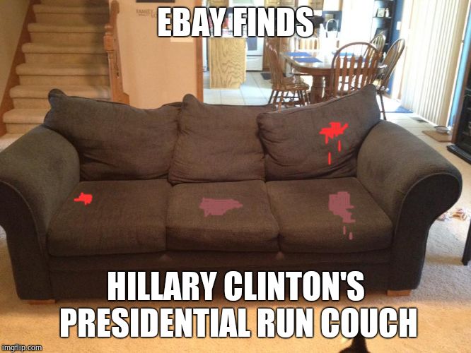 Navy Blue Couch | EBAY FINDS; HILLARY CLINTON'S PRESIDENTIAL RUN COUCH | image tagged in hillary clinton 2016,oh the humanity | made w/ Imgflip meme maker