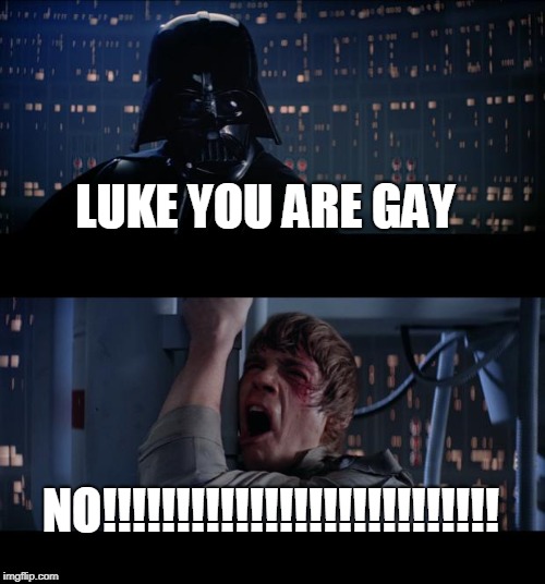Star Wars No Meme | LUKE YOU ARE GAY; NO!!!!!!!!!!!!!!!!!!!!!!!!!!! | image tagged in memes,star wars no | made w/ Imgflip meme maker